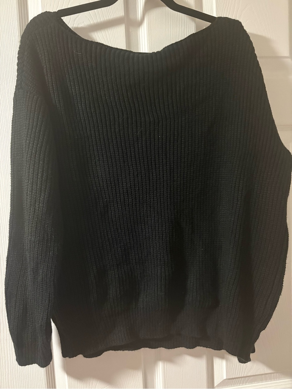 Black Ribbed Knit Women's Sweater - Classic Crewneck